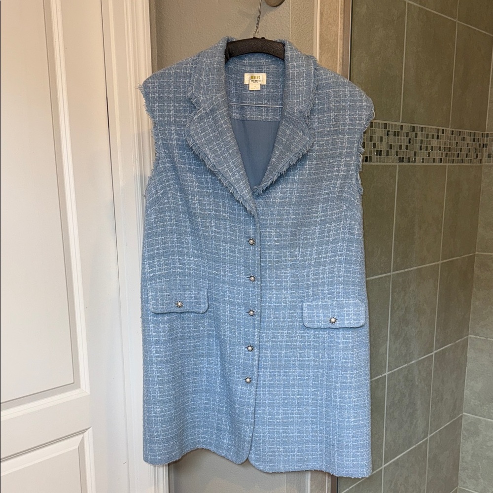 Maeve by Anthropologie Blue Tweed Sleeveless Dress w/ Pockets Size 18W Worn Once